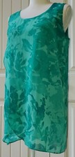 H by Halston Sz S Sleeveless Tunic w/ Floral Print Chiffon Overlay Green