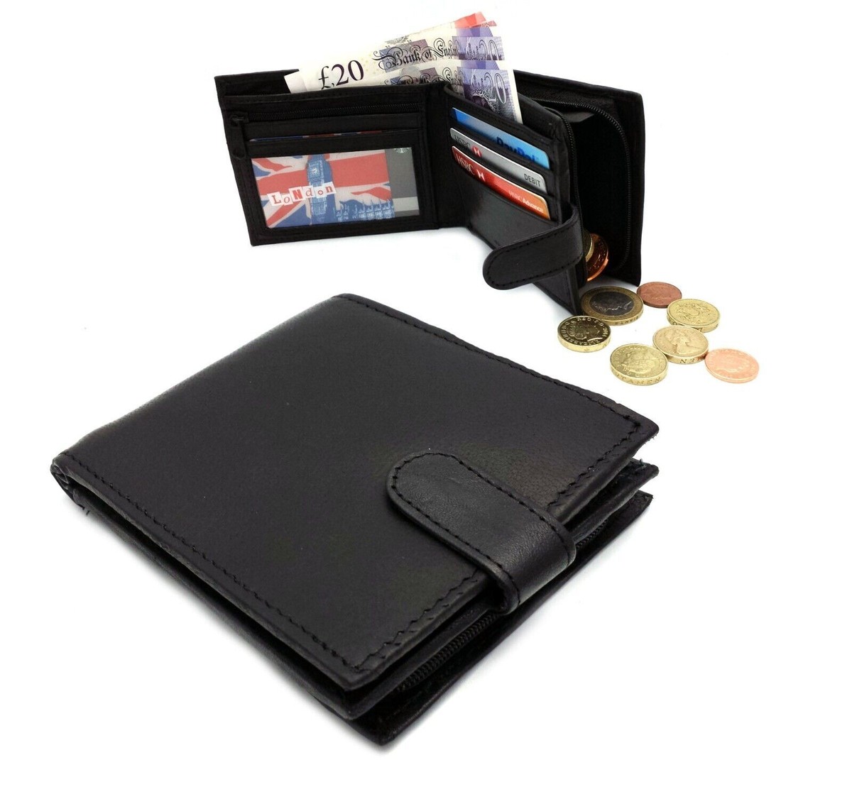 Mens Genuine Real Soft Leather Wallet With Large Zip Note Pocket Pouch  Design