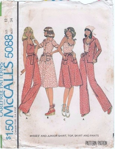 McCall's Pattern 5088 Misses Shirt Top Skirt Pants 1970s Size 12 Bust 34 UNCUT - Picture 1 of 2