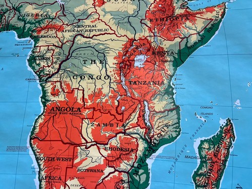 Vintage 1966 Pull Down Map AFRICA school classroom wall art Rand McNally roll up - Picture 9 of 21