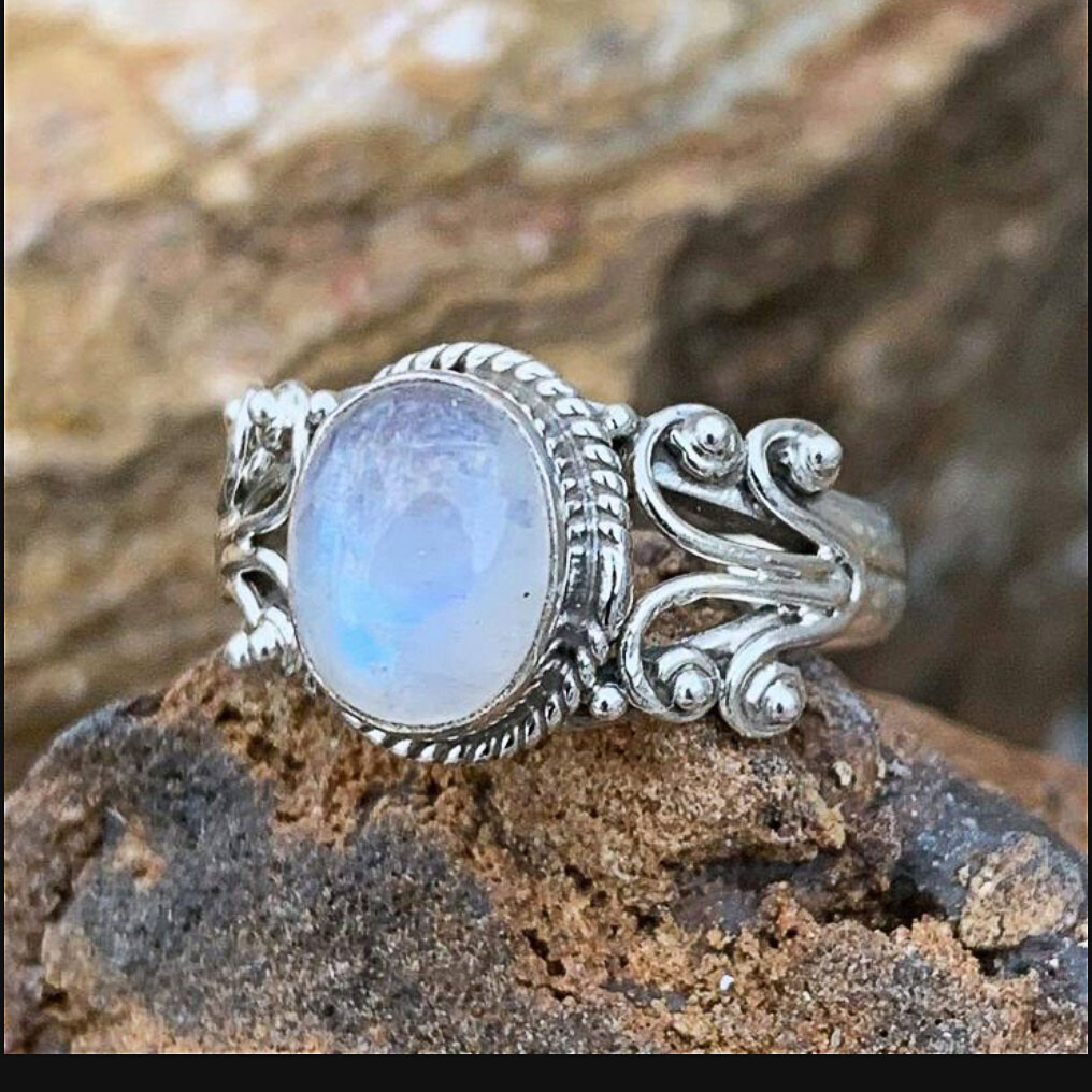 Moonstone Gemstone 925 Sterling Silver Ring Valentine
