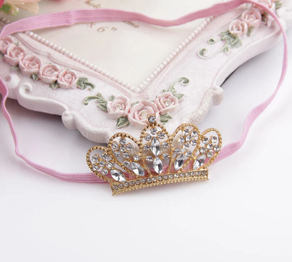 Girl Kid Baby Party Bling Shiny Crystal Crown Tiara elastic Hair Head Band PROP - image 3 of 4