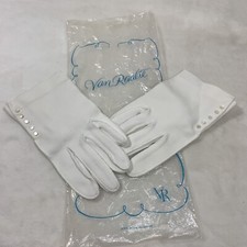 Vintage Women's Van Raalte White Driving Gloves Button Embellished Nylon Formal
