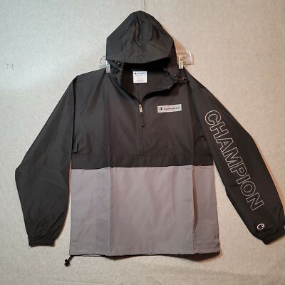 Champion Authentic Athleticwear Mens Gray 1/4 Zip Hooded Windbreaker Jacket Sz S