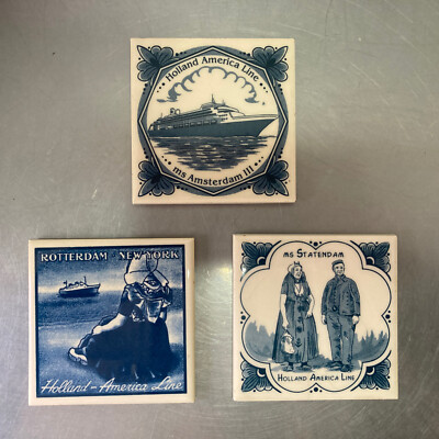 3 Rotterdam, Amsterdam,Statendam Tile Delft Blue Coaster Holland America Line
