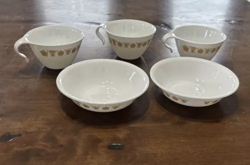 Corelle Butterfly Gold Berry Bowls And Hook Cups 5 Pc lot