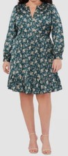 Vince Camuto Women Green Floral-Print Babydoll Dress Plus Size 1X