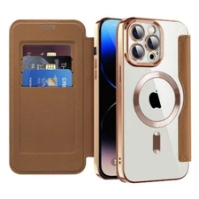 For Apple iPhone 15 14 13 12 11 Pro Max Mag Safe Leather Wallet Flip Case Cover