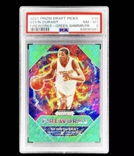 2021 Panini Prizm Draft Picks KEVIN DURANT Fireworks /5 Green Shimmer SSP PSA 8
