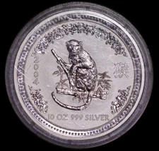 2004 $10 Australia Perth Mint 10 oz Silver Year of The Monkey Series I BU In Cap