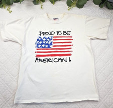 Oneita Vintage Proud To Be An American White T-Shirt Size XL Made In USA
