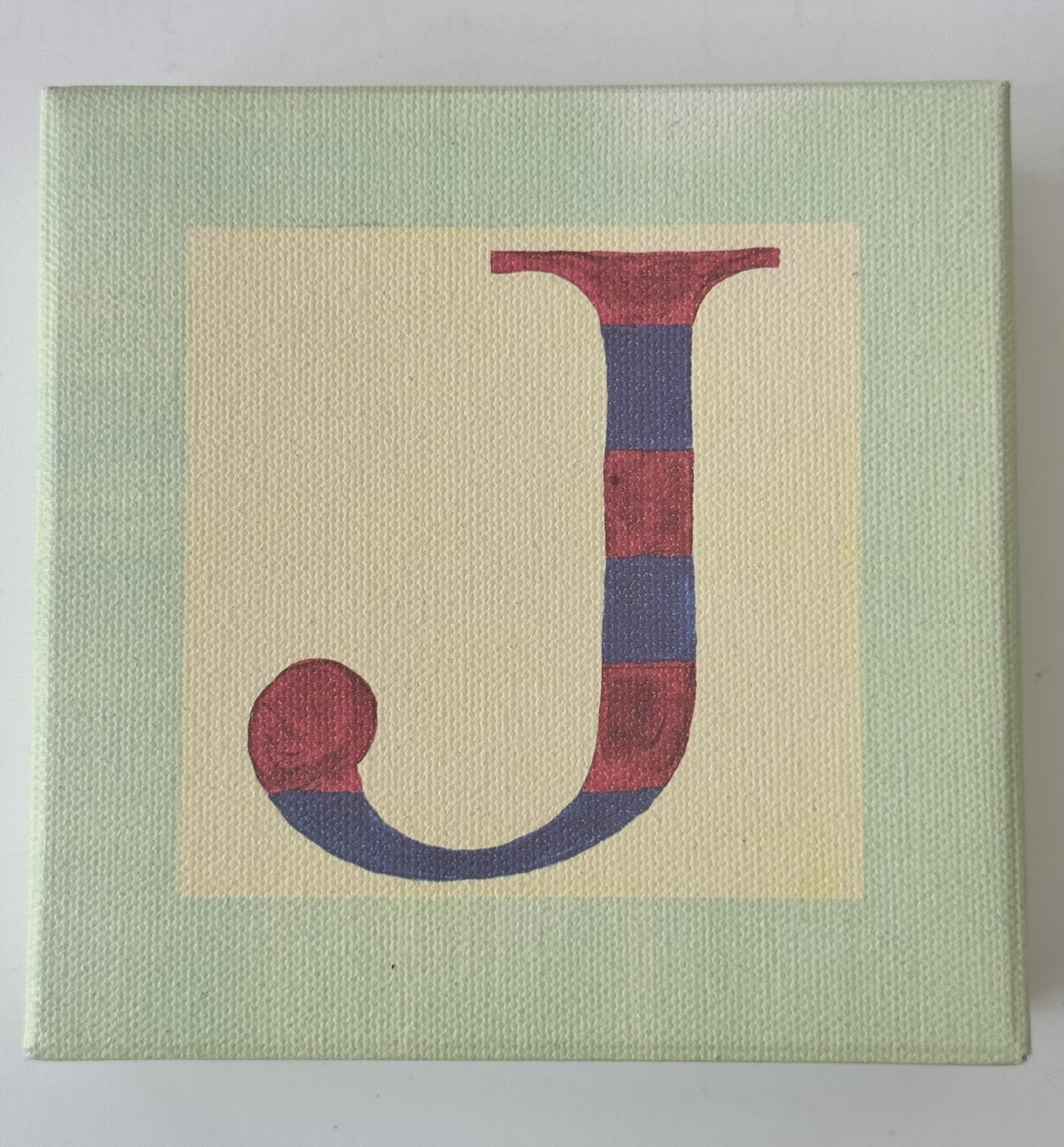 Pottery Barn Kids Letter “J” Canvas on Wood Block 5” x 5” x 1.5” Initial “J”