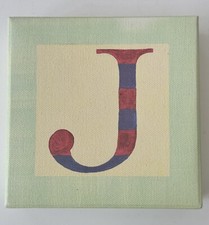 Pottery Barn Kids Letter  J  Canvas on Wood Block 5  x 5  x 1.5  Initial  J  