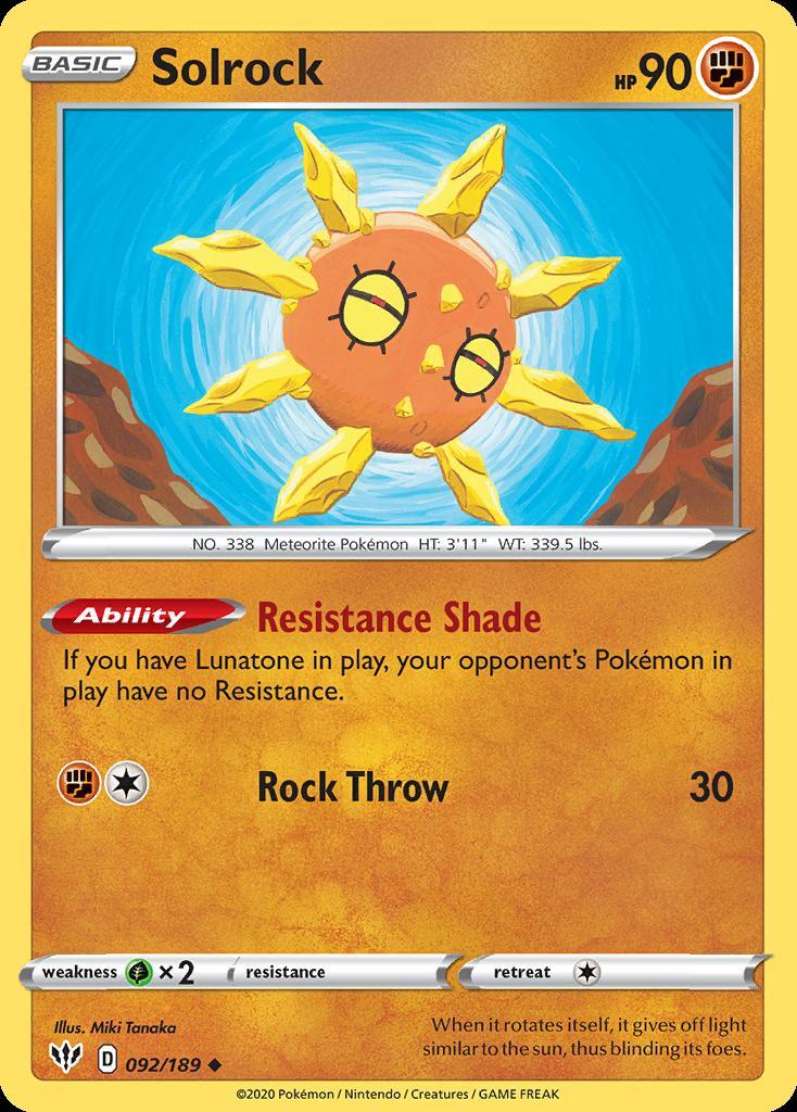 Pokemon Solrock (92/202) Darkness Ablaze NM