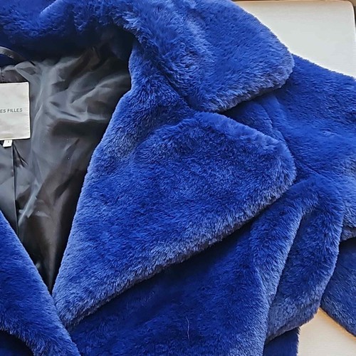 Chaqueta de piel sintética con muescas Royal Blue Mob Wife L nueva sin etiquetas - Imagen 8 de 8