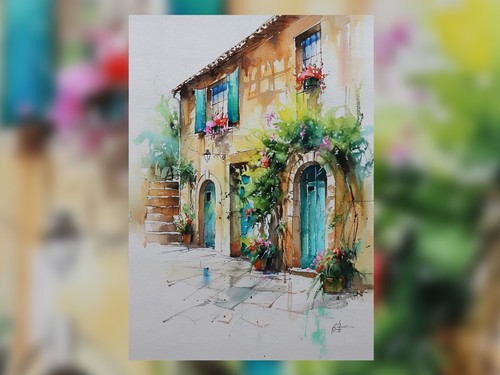 Charming Village Home 5"x7" Print on Matte Paper | Rustic Mediterranean Art - Picture 4 of 7