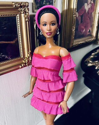 OOAK Curvy Fashion doll Size Ruffled Red Raspberry Cocktail Dress ensemble!