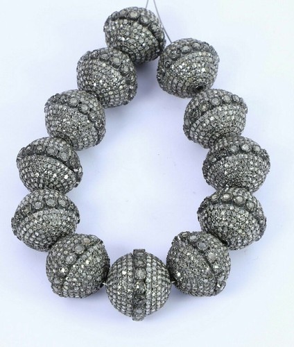 Pave Diamond Round Beads 925 Silver 10mm Round Diamond Beads Jewelry Findings. - Picture 7 of 12