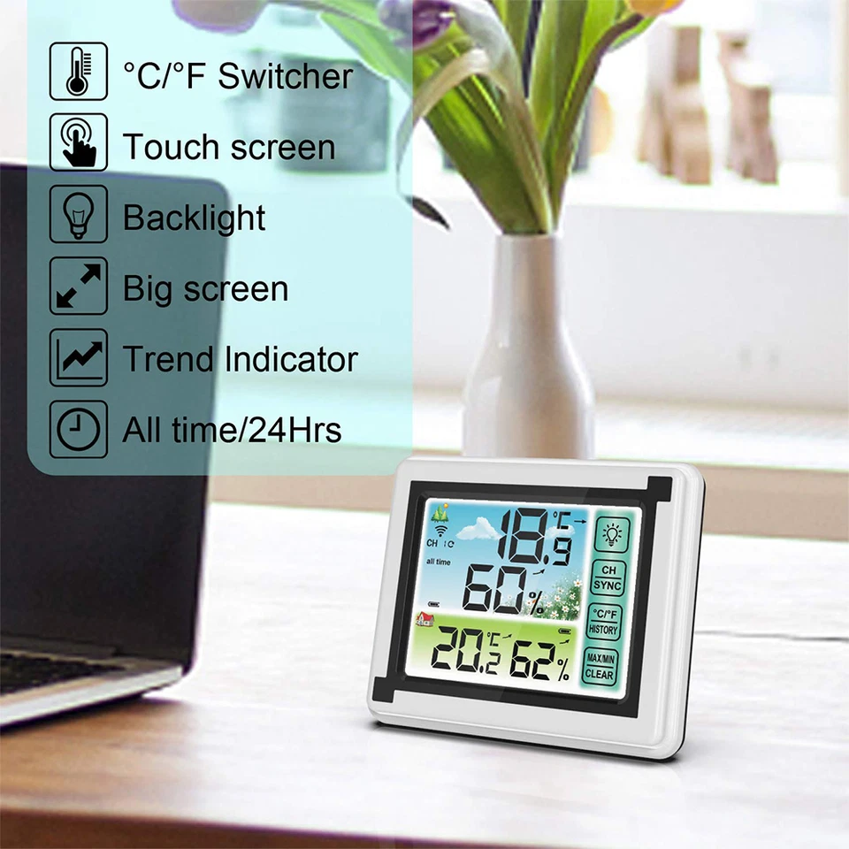 Indoor Outdoor Thermometer Hygrometer Wireless Humidity Meter Weather Station - Image 4 of 4