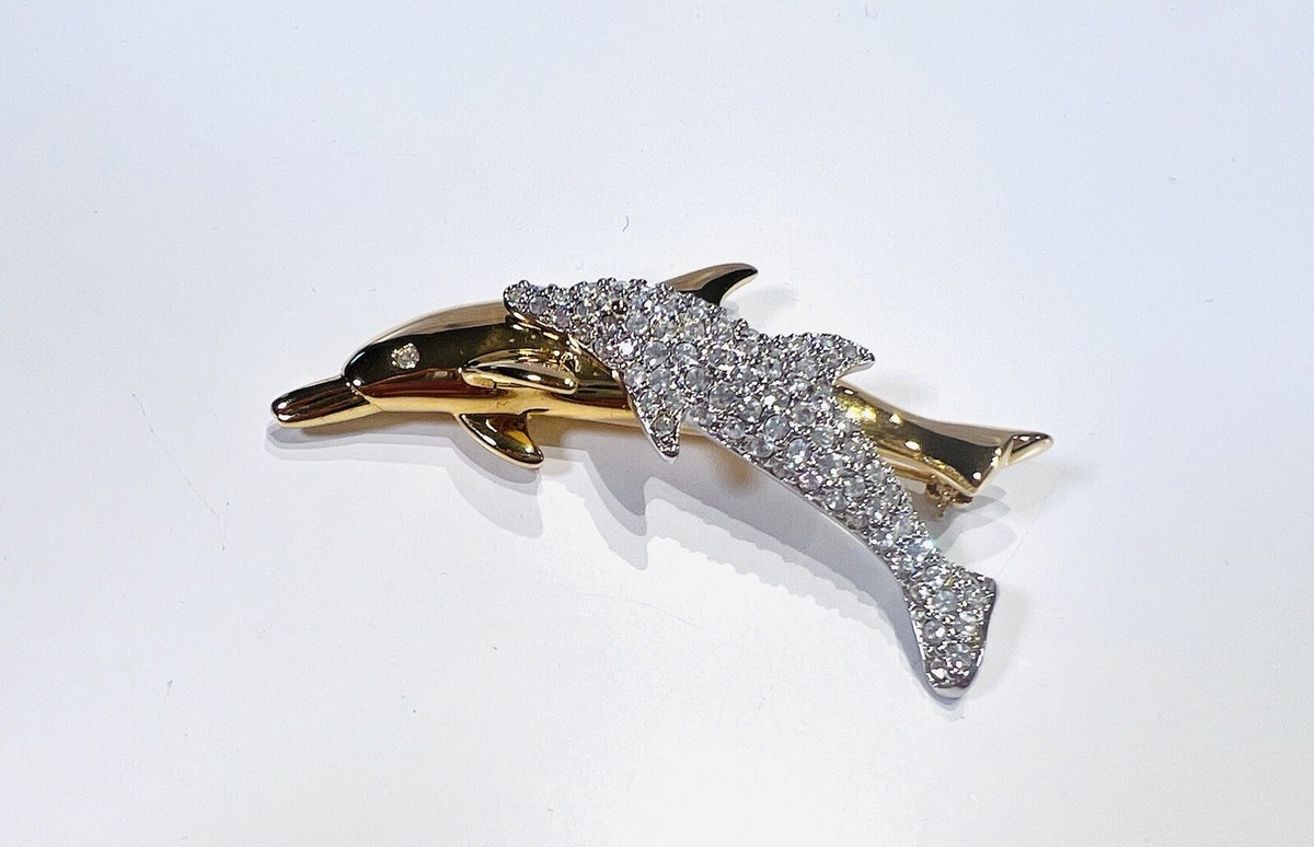 dolphin28☆スワロフスキー Swarovski Gold Plated Crystal Dolphin Brooch | eBay