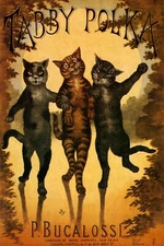 Tabby Polka Three Cats Friends Best of Buddies Cat Vintage Poster Repro FREE S/H