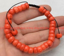 Natural 6x10mm Orange Coral Cylinder Gemstone Beads Bracelet 7.5" AAA