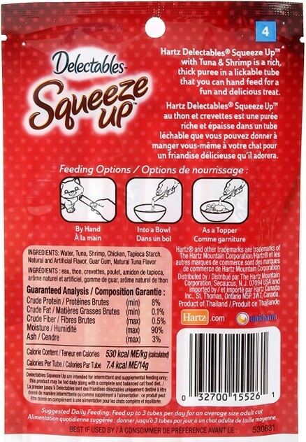 Hartz Delectables Squeeze Up for Adult Senior Cats, Tuna Shrimp, Packs