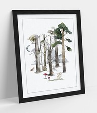 WOODLAND FOREST WATERCOLOUR GREEN -FRAMED WALL ART PICTURE POSTER PRINT DECOR