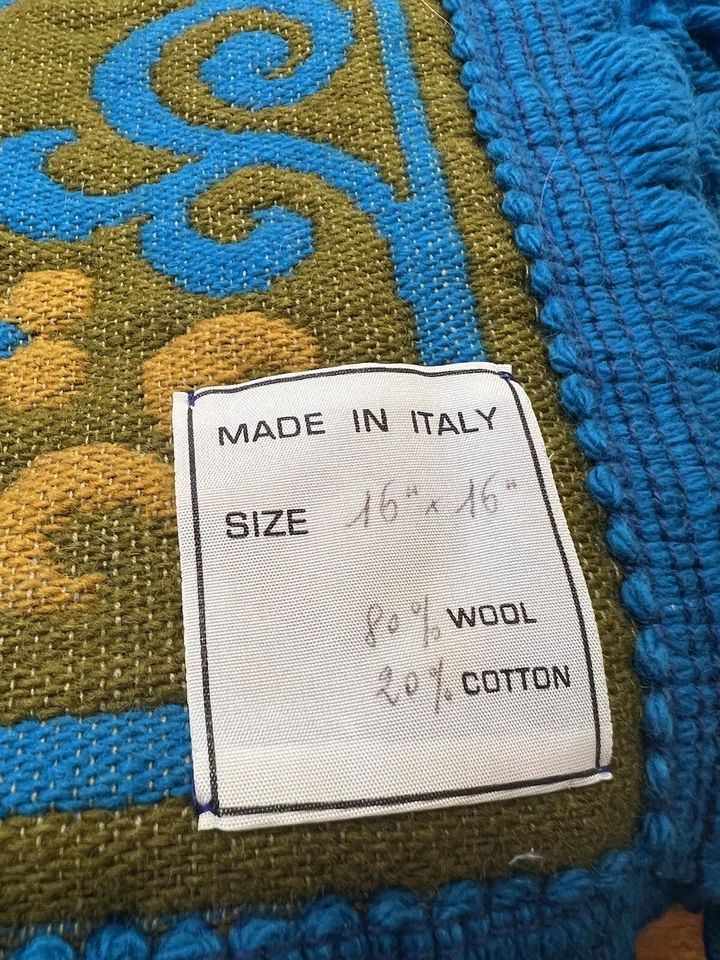 3 Vintage 1960s Italian Wool Pillow Cover Set Italy 16x16 Fringe with 2 Inserts - Image 2 of 4