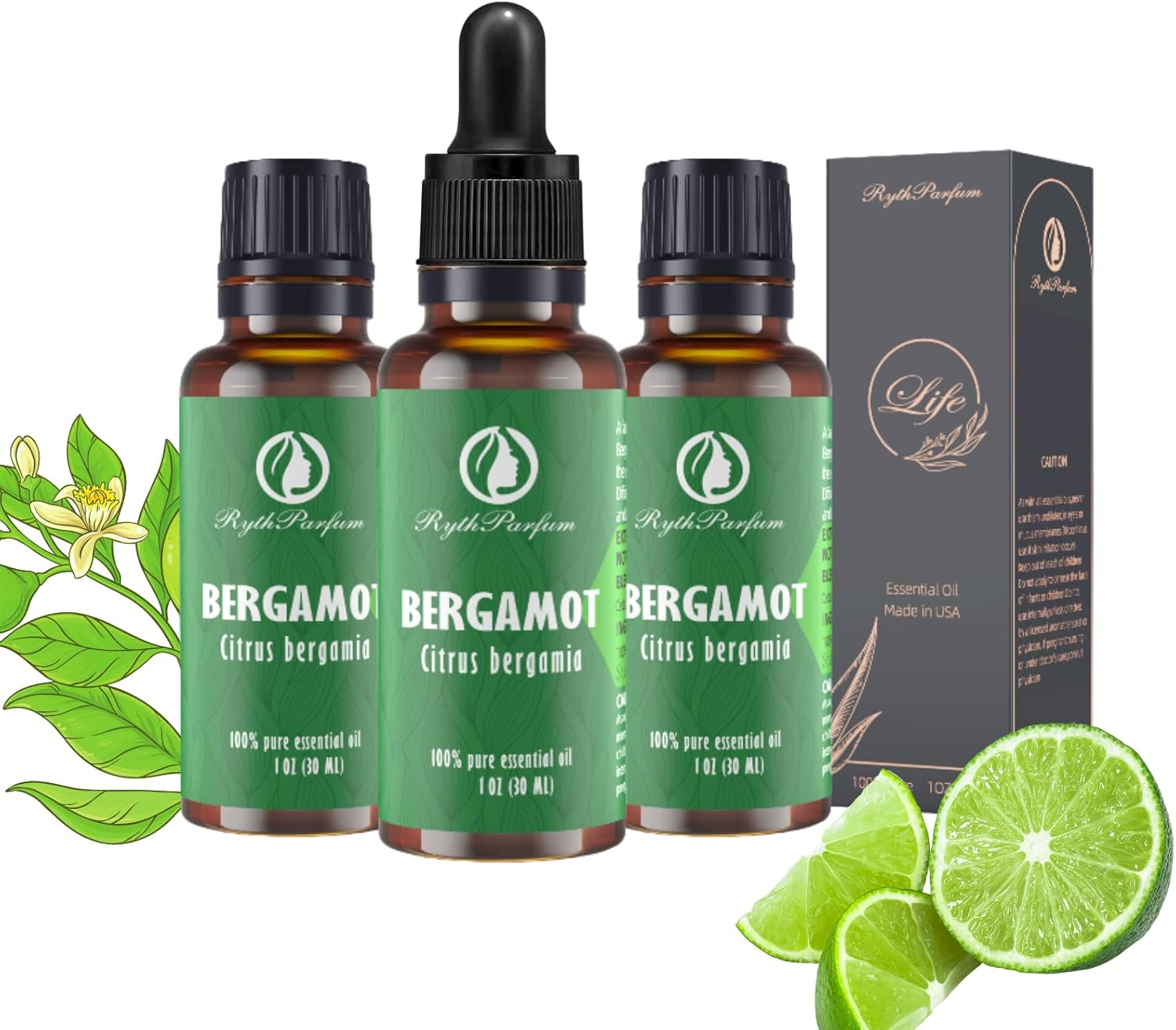 Bergamot Oil (3Packa of 1Oz) with Eye Dropper|100% Pure Undiluted Natural Oil wi