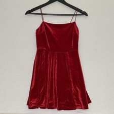 Urban Outfitters Women's Velvet Mini Skater Dress in Red Size XS