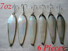 Qty 6 casting crocodile spoons 7oz silver saltwater fishing lures 
