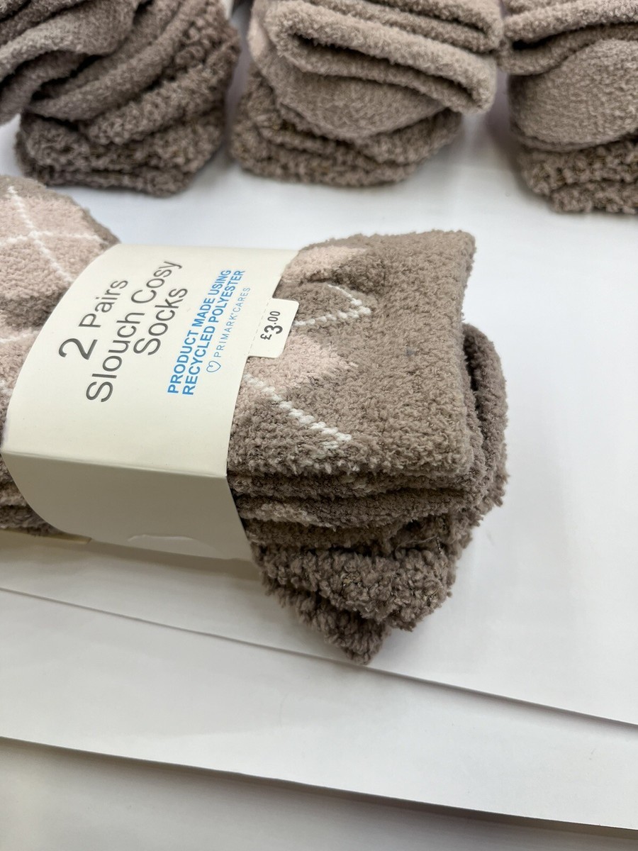 4xPACKS OF PRIMARK GIRLS WOMEN'S SLOUCH COSY SOCKS BROWN UK 4-8