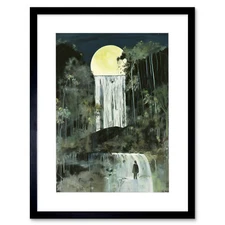Standing on a Waterfall Under the Moonlight Framed Wall Art Print Picture 12X16