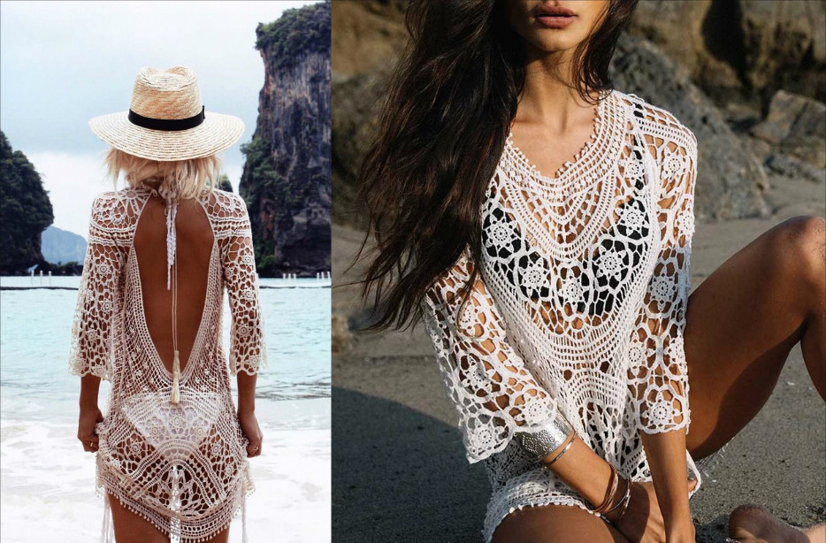 White Crochet Maxi Beach Dress 