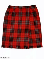 Rafaella 100 Worsted Wool Skirt Tartan Plaid Holiday Size 12/31"x22.5" VTG EUC