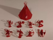 LOT MARX FORT APACHE RED Indians Teepee Warriors 9 pcs Western Native FIGURES