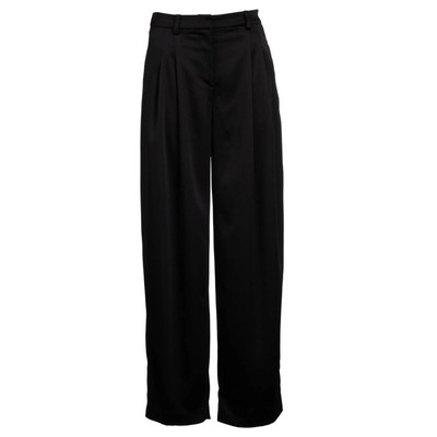 NWT $395 Dannijo Size S Noir Boss Pleated Trouser Black Pants Satin Wide Leg