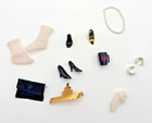 Vintage Barbie Classy Accessories Lot Black Metallic Gold Shoes Bag Sheer Socks
