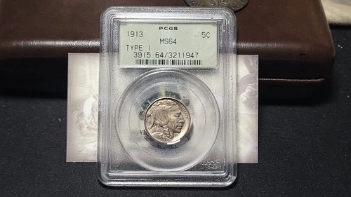 1913 P Type 1 Buffalo Nickel 5c PCGS MS 64 Old Green Holder Very PQ!!