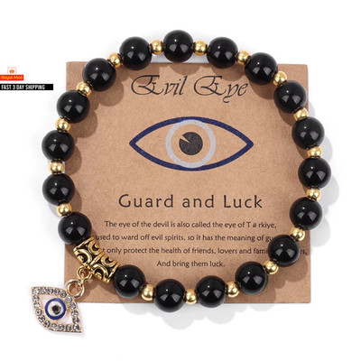 Glücklicher Türkischer Böser Blick Anhänger Perlen Armband Naturstein mit Karte Charm Knall