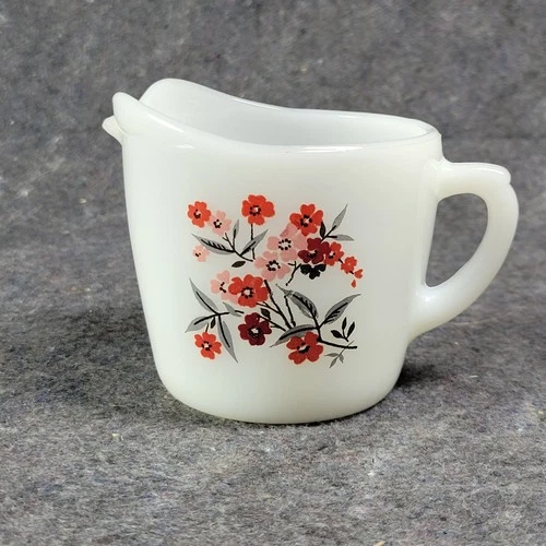 Vintage Fire King Primrose Flower Pattern Creamer Milk Glass 60's Retro