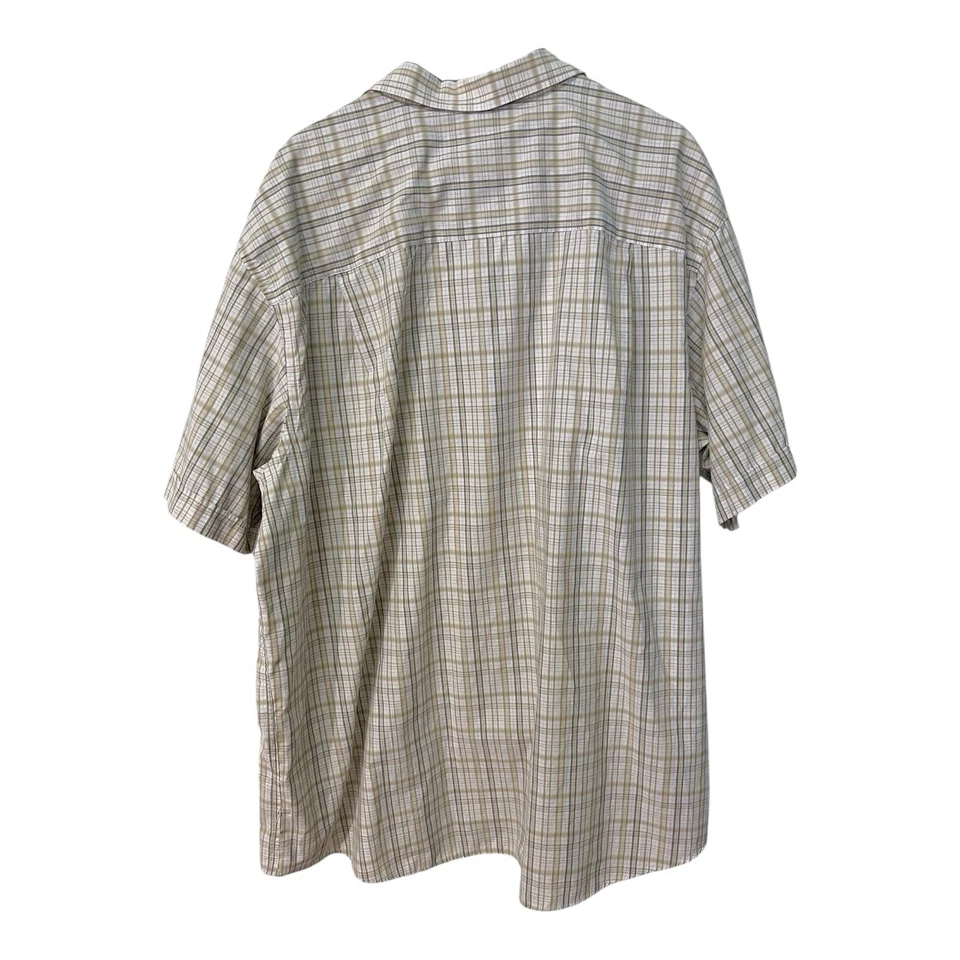 Camisa de viajero Van Heusen para hombre 2XLT 19-19 1/2 manga corta beige a cuadros negocios Foto 2 de 4