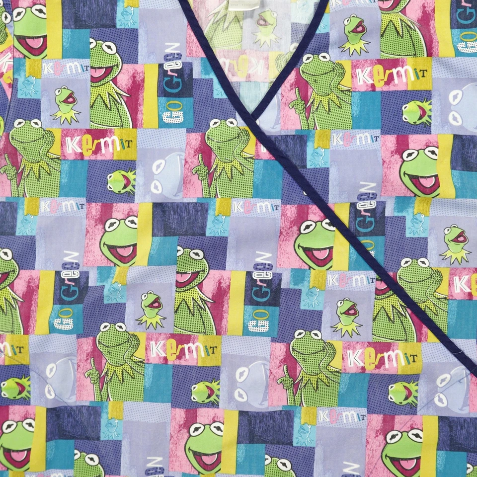 Disney Kermit Scrub Top Womens 2XL Multicolor V Neck Muppets Nurse Uniform Print - Image 2 of 4