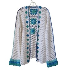Handmade Crochet Oversized OS Granny Square Open Cardigan Sweater