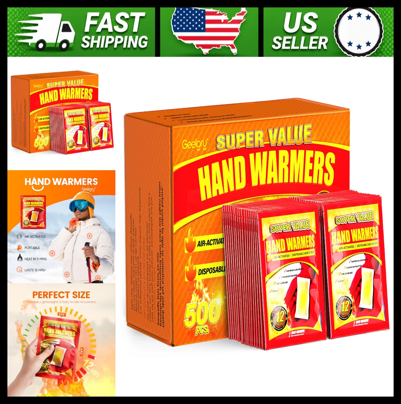 Disposable Hand Warmers 500 Pack Long-Lasting for Hands Feet Camping Winter