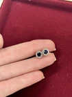 Vintage Sterling Silver Blue Sapphire CZ Halo Stud Earrings Screw Back