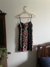 Vintage 90s Hawaiian Hibiscus Sun Dress Tropical Floral Mini Ruffle Medium