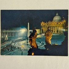 Vintage Rome St Peter's Basilica Night Postcard Vatican Square Ektachrome Unused