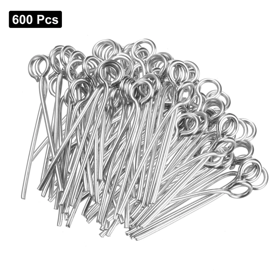 600pcs Stainless Steel Eye Pins 0.6mm/24 Gauge x 15mm Headpins Jewelry Findings Foto 3 de 4